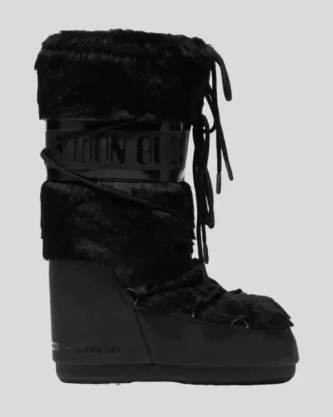 Bota moon boot icon black faux fur